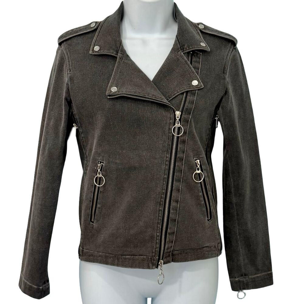 Katz Charcoal Gray Asymmetrical Zipper Pockets Moto Biker Jacket Size 34 / XS